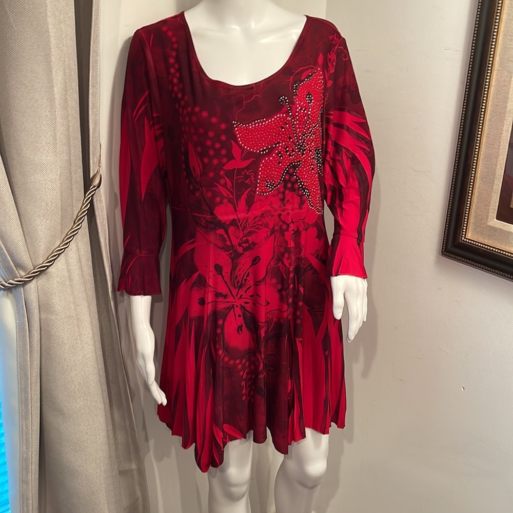 VINTAGE PRETTY WOMEN RED BLACK STRETCHY USA L/Xl